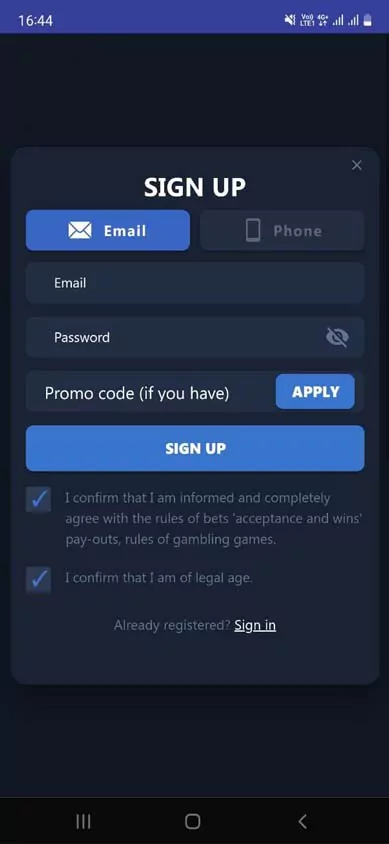 Sign up to 4rabet account.