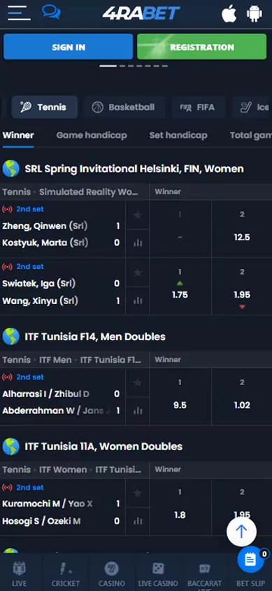 4rabet choose tennis bets.